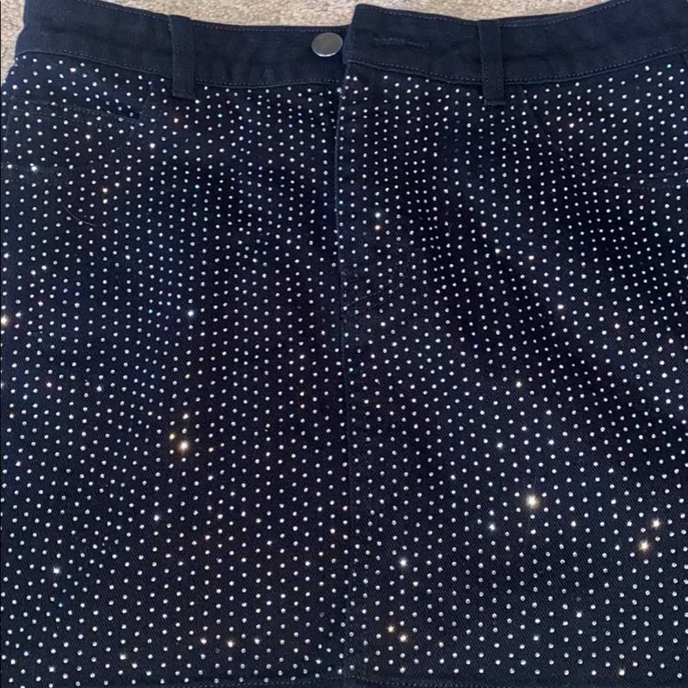 denim black skirt with diamonds